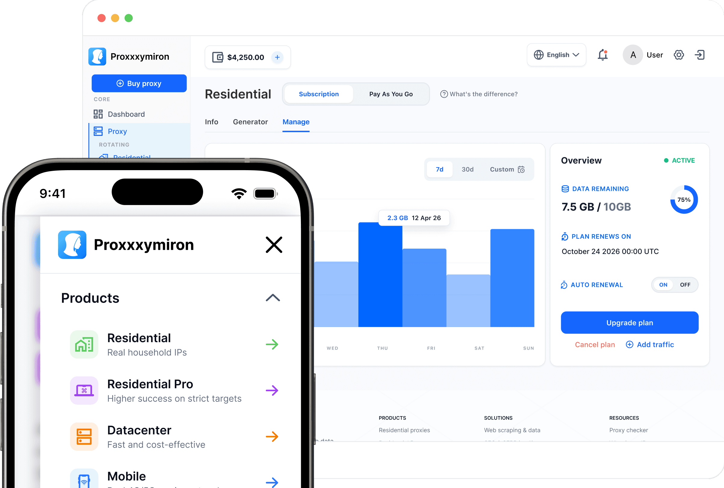 Proxxxymiron dashboard and mobile menu
